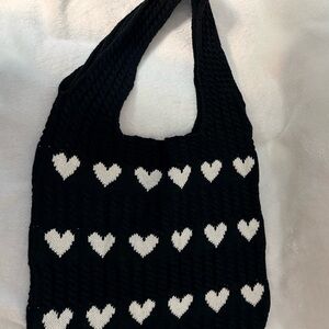 Black Crochet BagWith Heart Patterned Women's Bag NWOT
